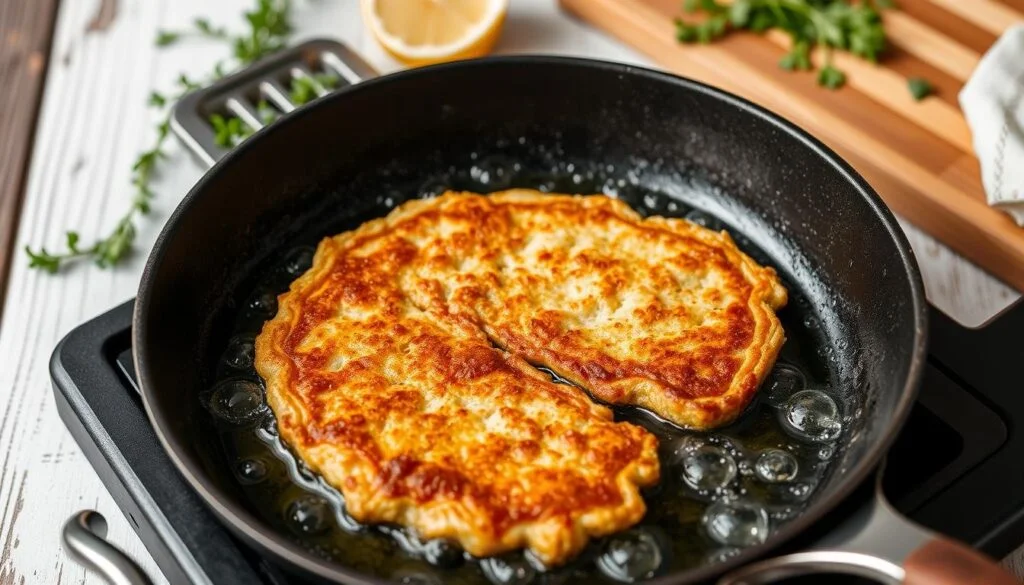 Crispy Pork Schnitzel Frying