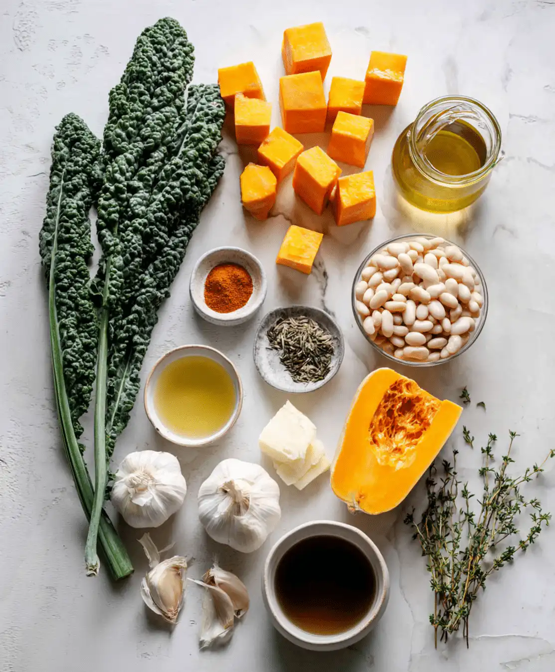 Butternut squash kale white bean soup ingredients