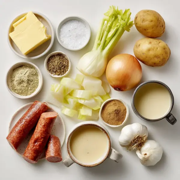 Creamy Cajun Potato and Andouille Soup ingredients