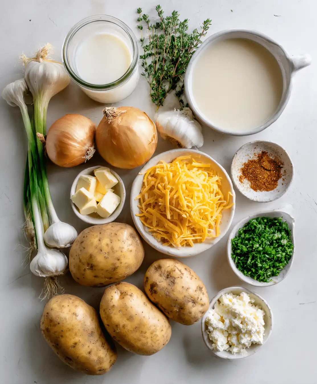 Hearty Cheddar Garlic Herb Potato Soup ingredients