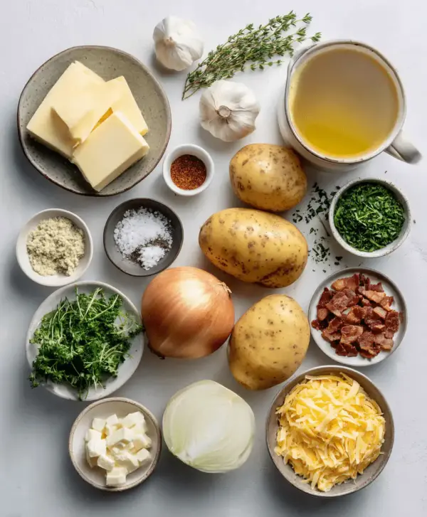 Cheddar garlic herb potato soup ingredients