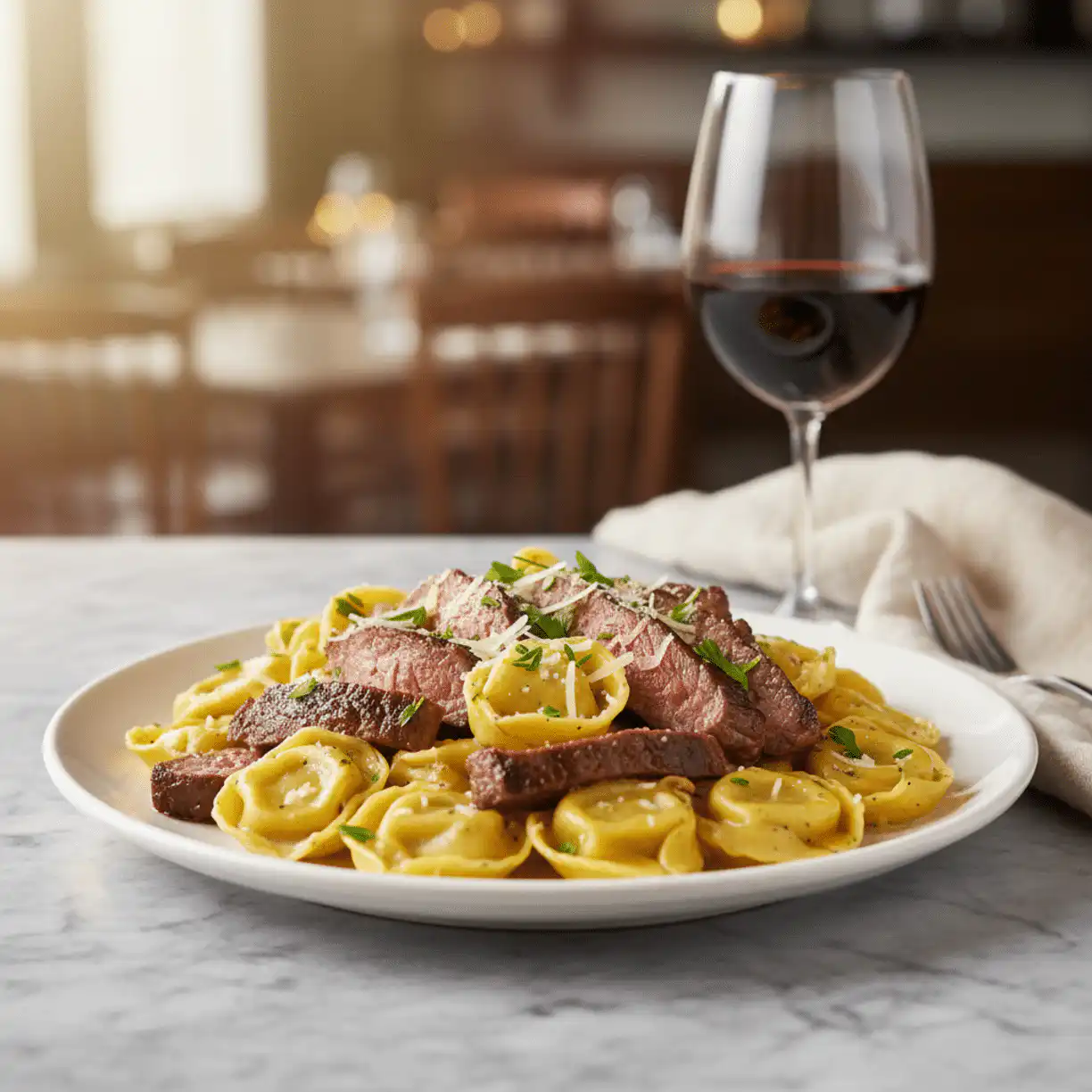 Garlic Steak Tortellini in Creamy Sauce