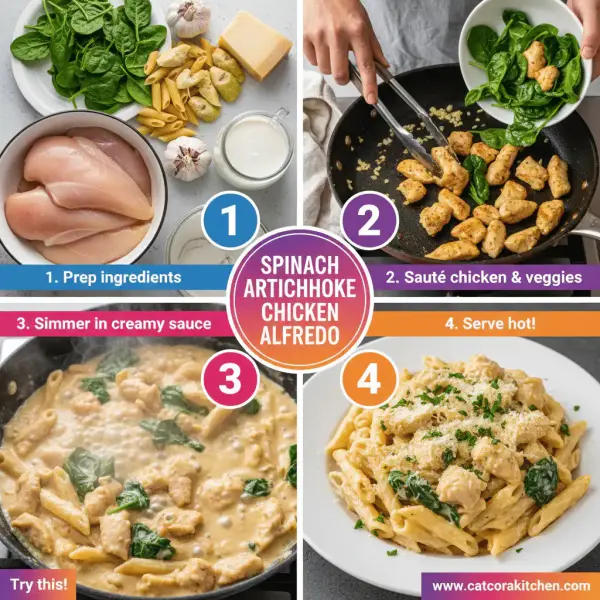 card recipe ingredients and instructions spinach artichoke chicken alfredo