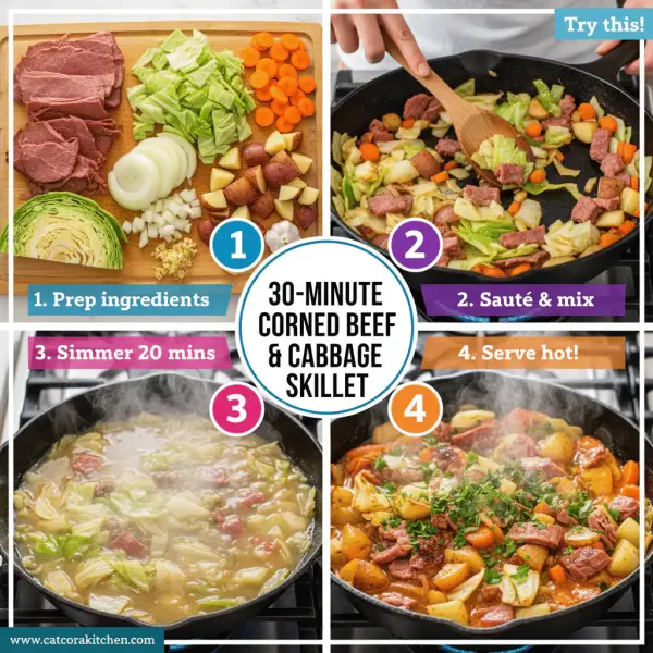 card recipe ingredients and instructions 30-minute corned beef and cabbage skillet