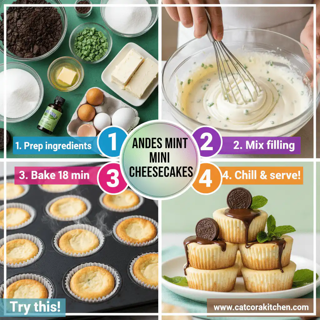 card recipe ingredients and instructions Andes mint mini cheesecakes