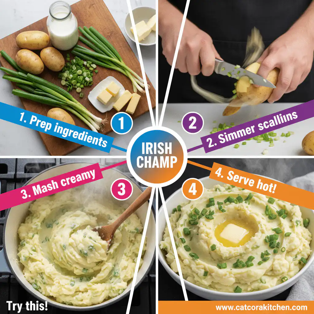 card recipe ingredients and instructions Irish champ mashed potatoes with scallions