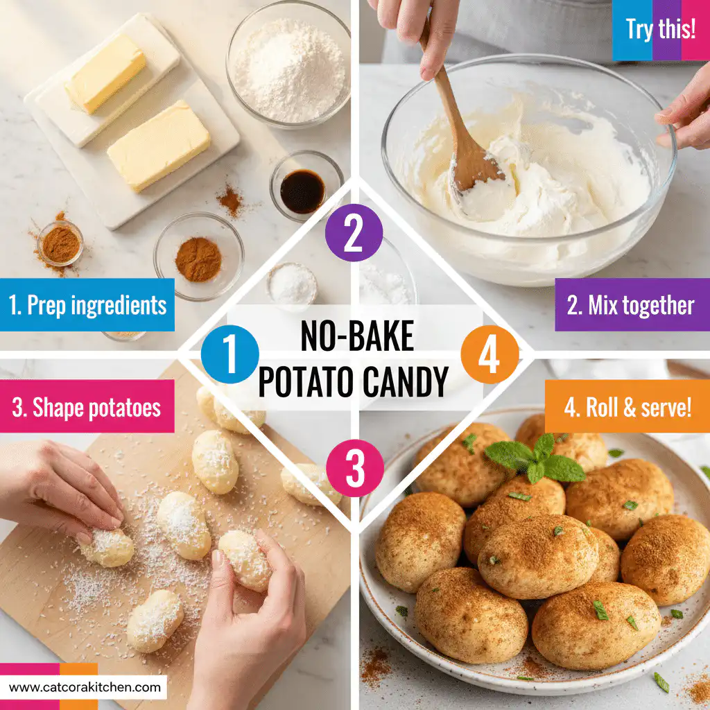 card recipe ingredients and instructions Irish potato candy no bake