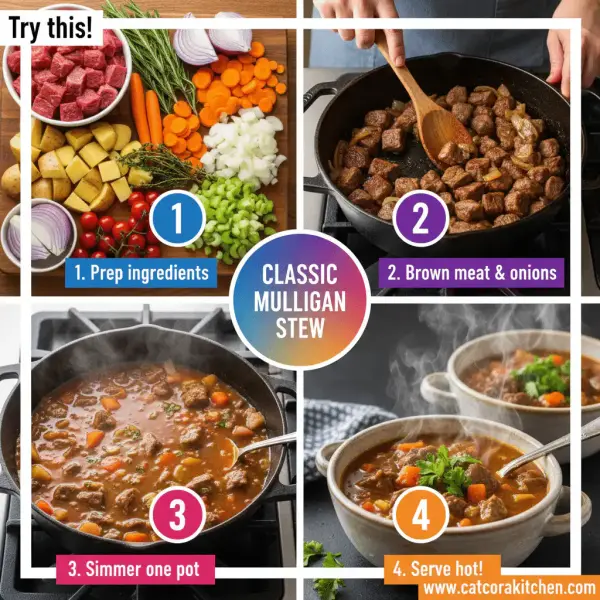 card recipe ingredients and instructions Mulligan Stew classic one pot meal