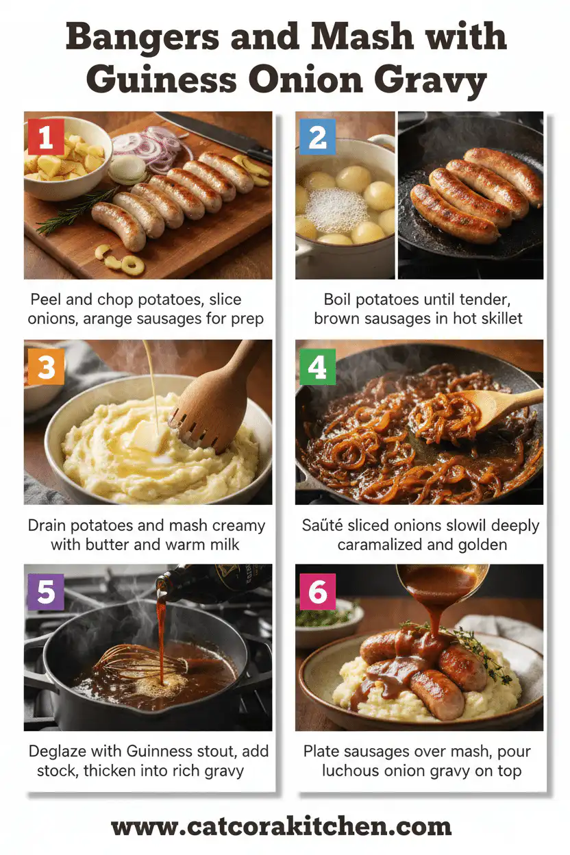 Bangers and mash with Guinness onion gravy How to Make 