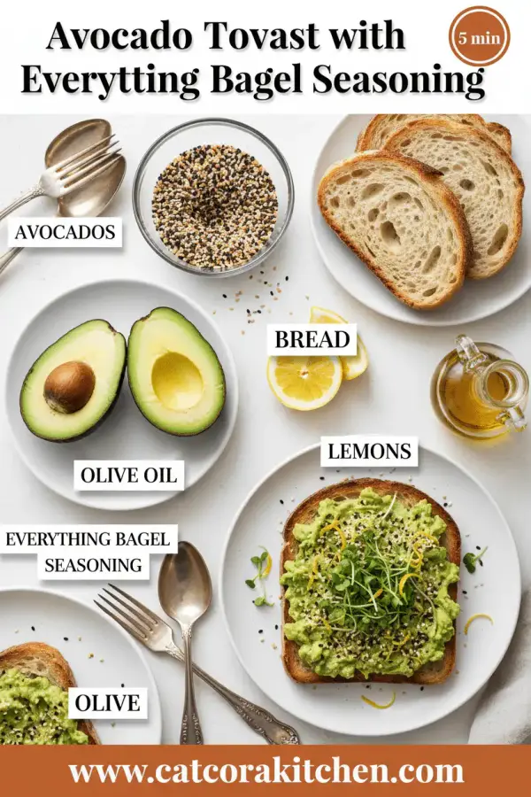 Avocado toast with everything bagel seasoning ingredients