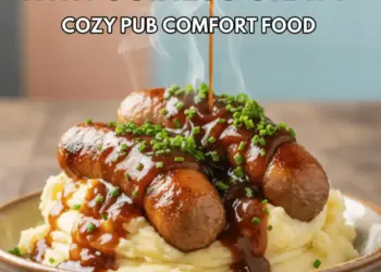 bangers and mash with Guinness onion gravy