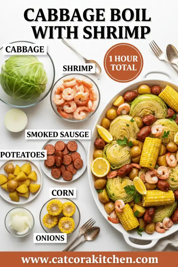 Cabbage boil with shrimp ingredients