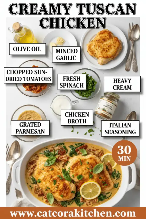 Creamy Tuscan chicken ingredients
