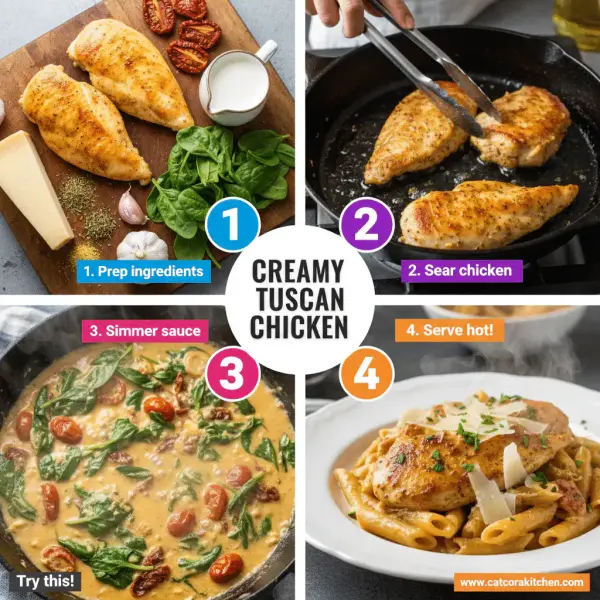 card recipe ingredients and instructions creamy Tuscan chicken