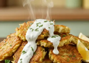crispy cabbage fritters with garlic sauce