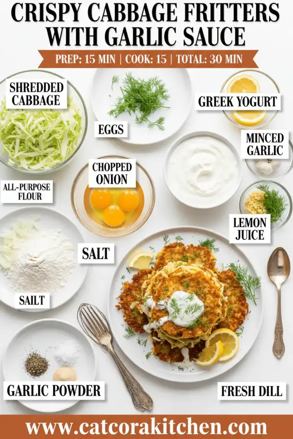 Crispy cabbage fritters with garlic sauce ingredients