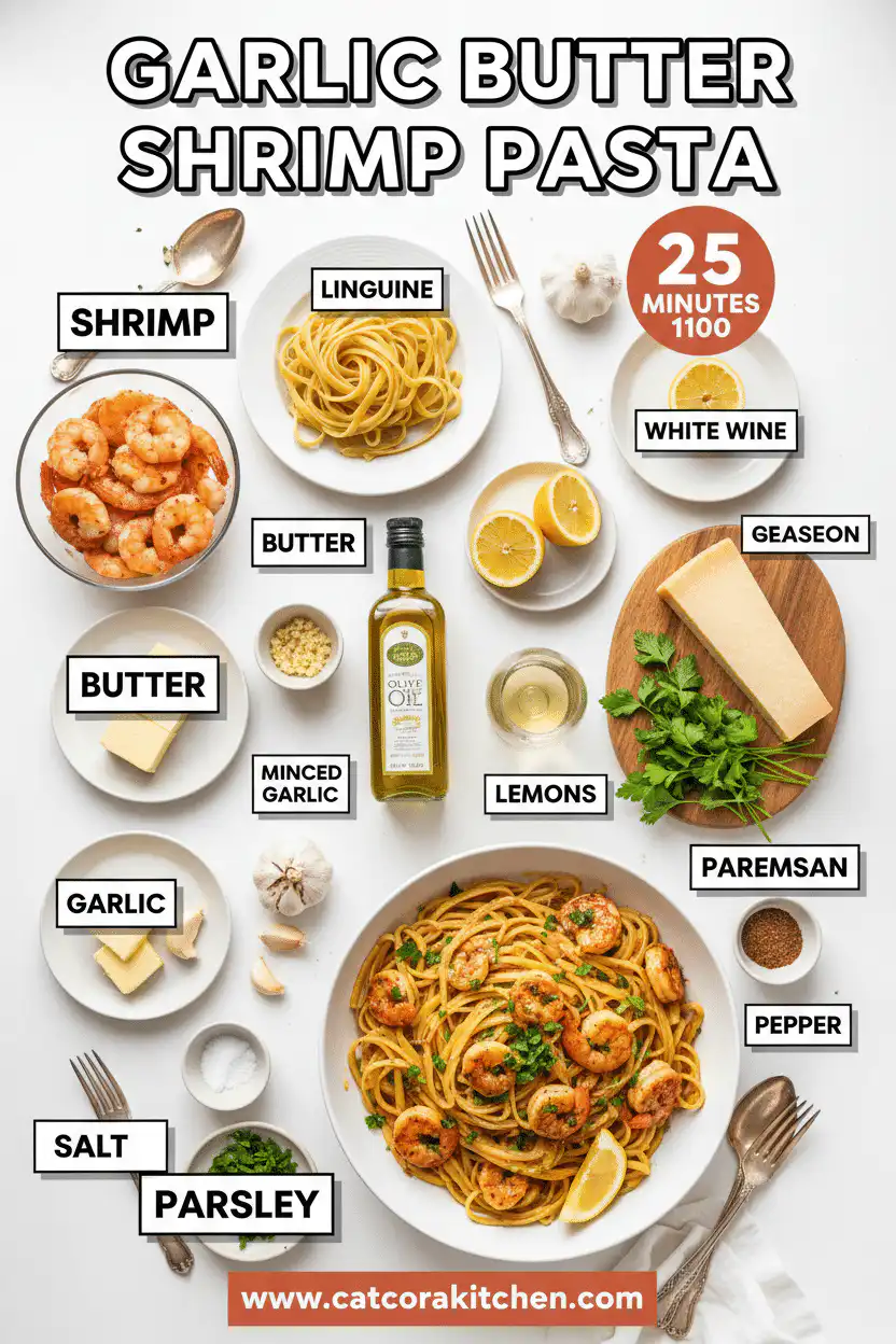 Garlic butter shrimp pasta ingredients
