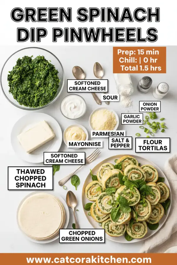 Green spinach dip pinwheels ingredients