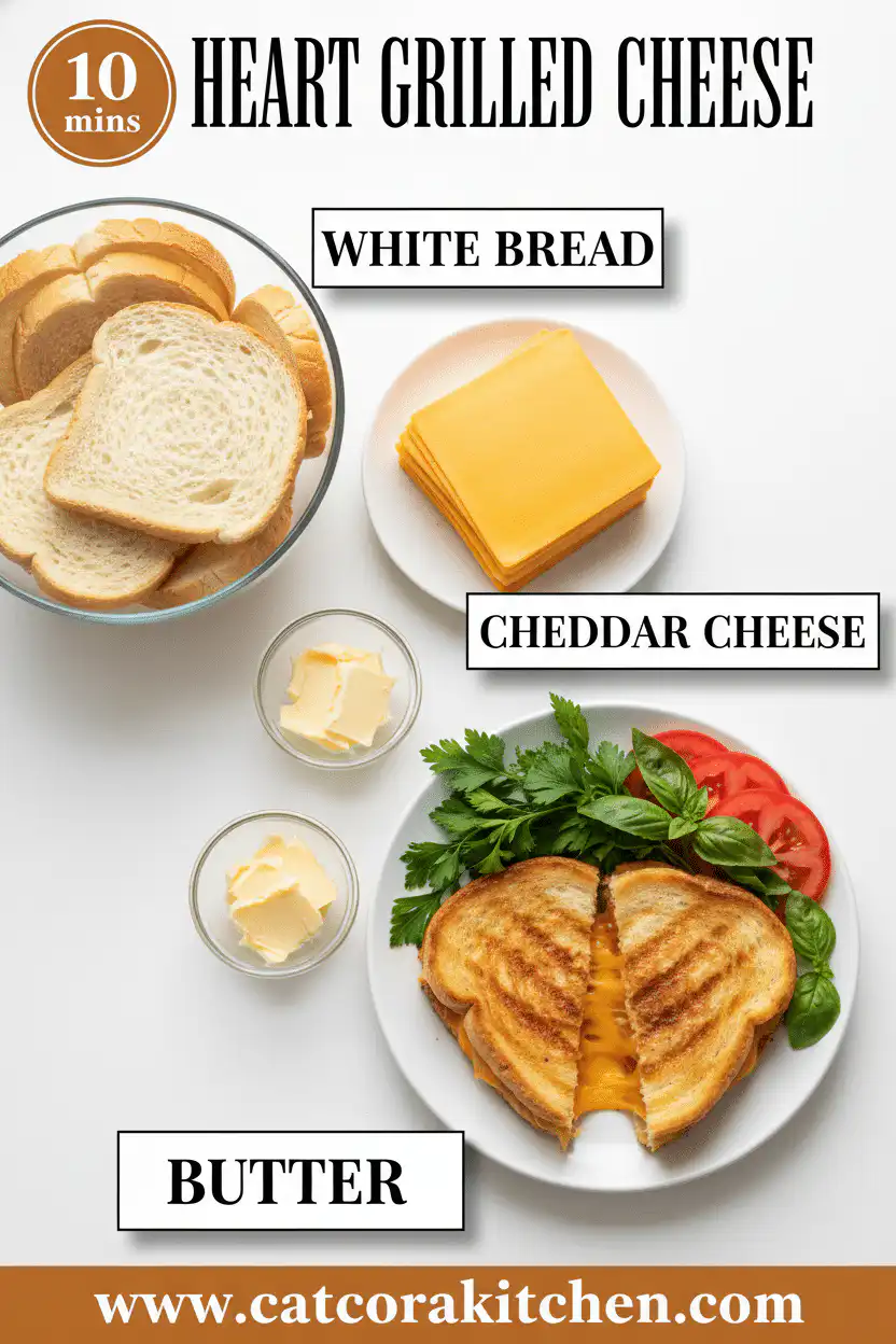 Heart grilled cheese ingredients