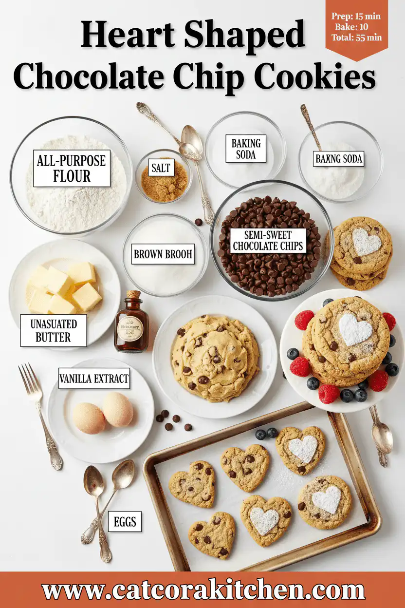 Heart shaped chocolate chip cookies ingredients
