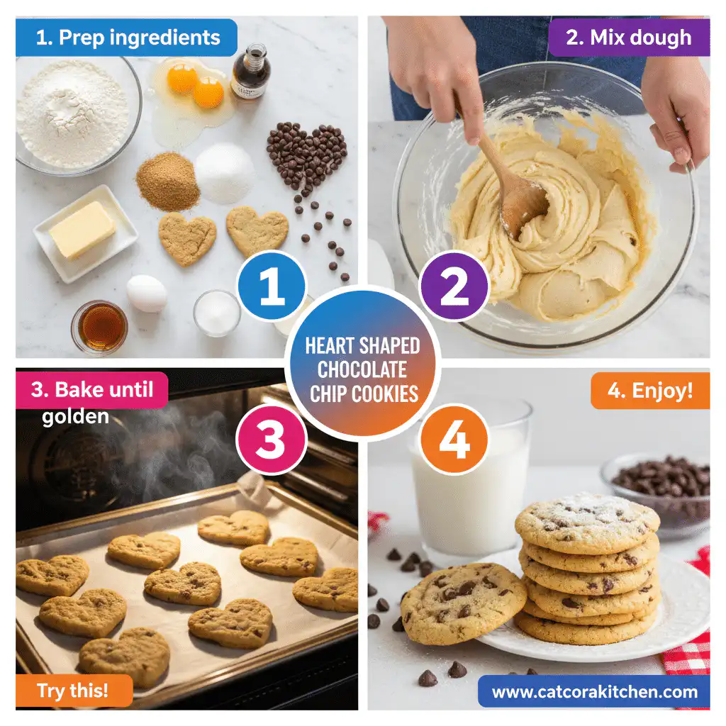 card recipe ingredients and instructions heart shaped chocolate chip cookies