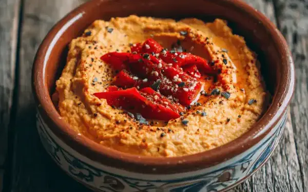 homemade hummus with roasted red pepper