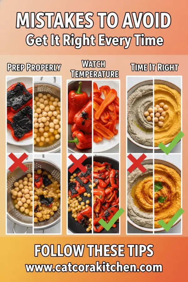 Homemade hummus with roasted red pepper common mistakes