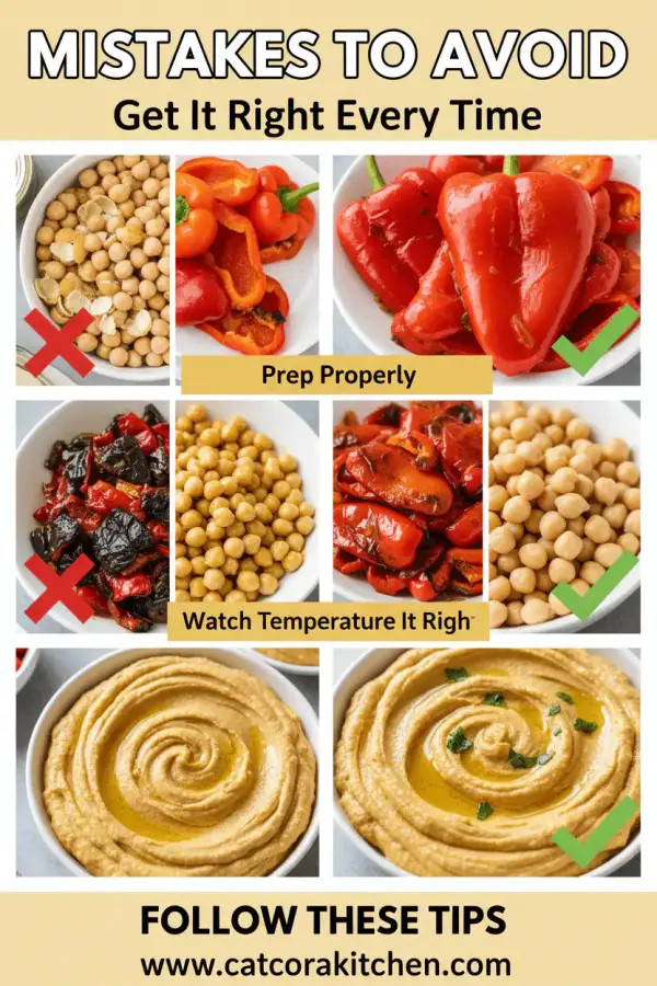Homemade hummus with roasted red pepper common mistakes