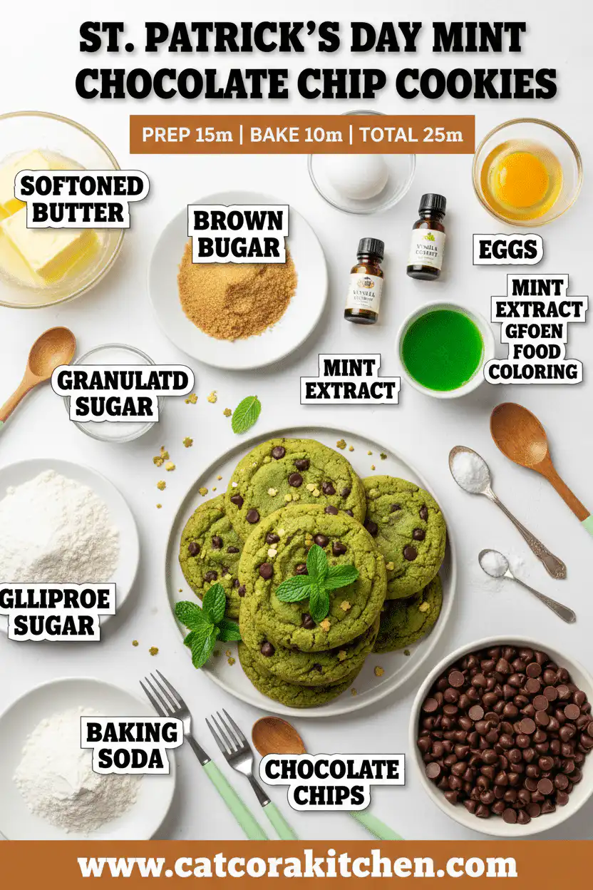 Mint chocolate chip cookies St Patrick's Day ingredients