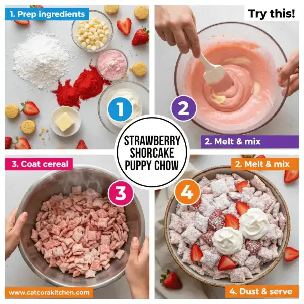 card recipe ingredients and instructions strawberry shortcake puppy chow