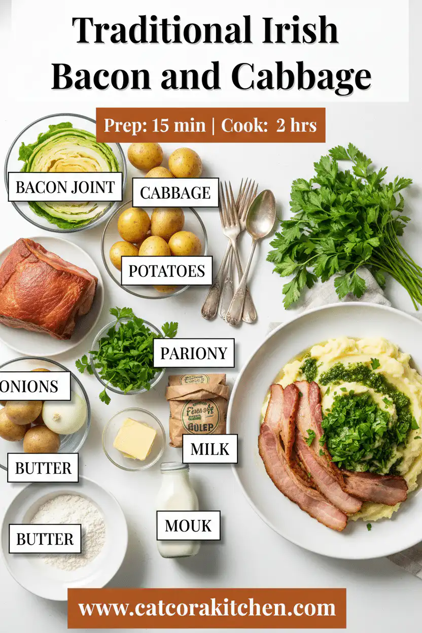 Traditional Irish boiled bacon and cabbage ingredients