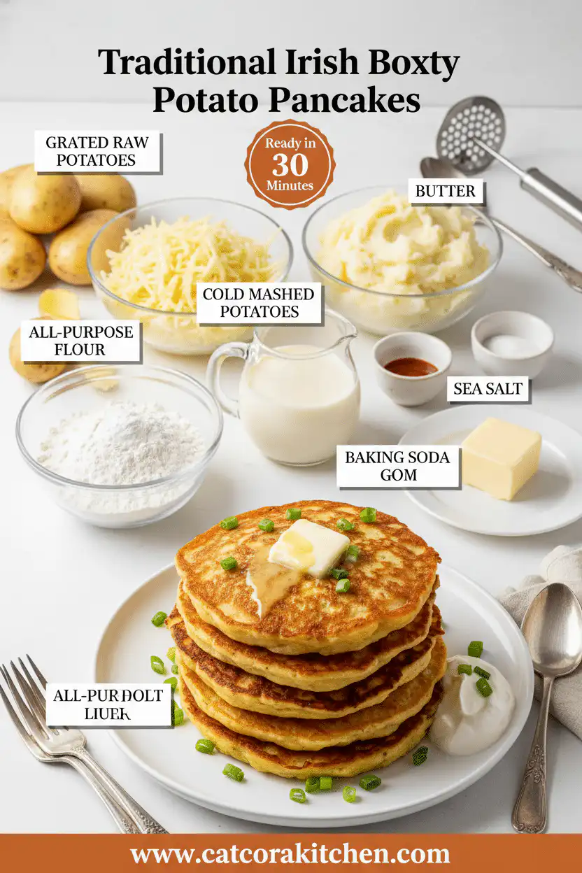 Traditional Irish boxty potato pancakes ingredients