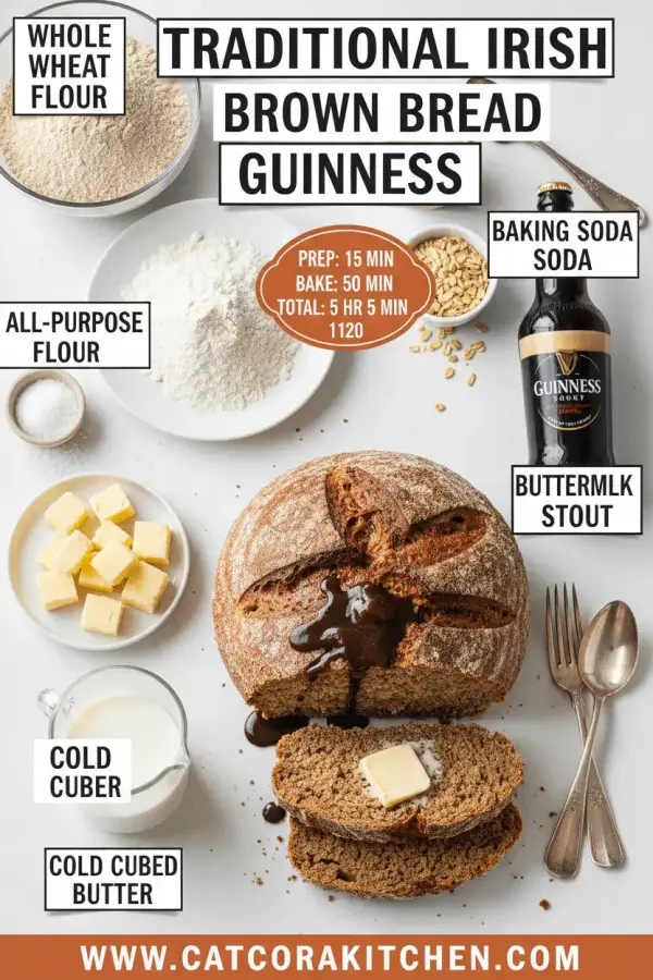Traditional Irish brown bread Guinness ingredients