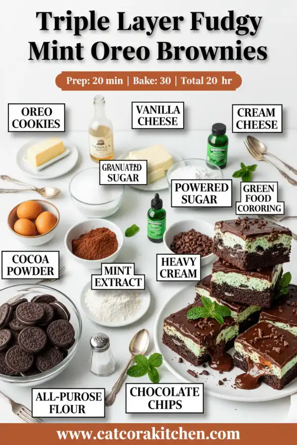 Triple layer fudgy mint Oreo brownies ingredients