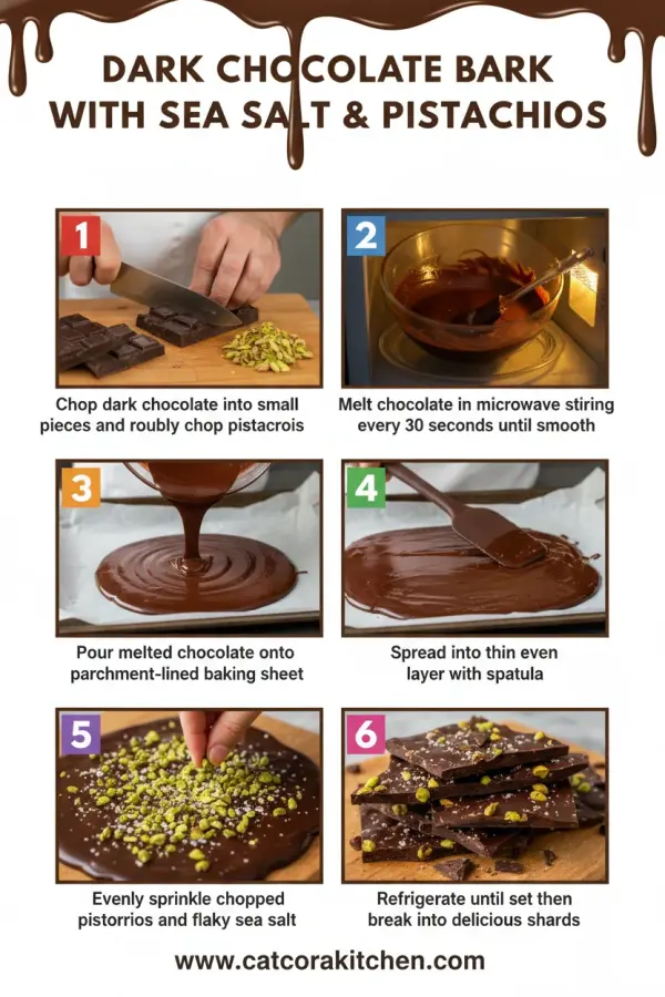 Dark chocolate bark with sea salt and pistachios How to Make 