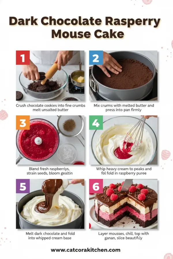 Dark chocolate raspberry mousse cake How to Make 