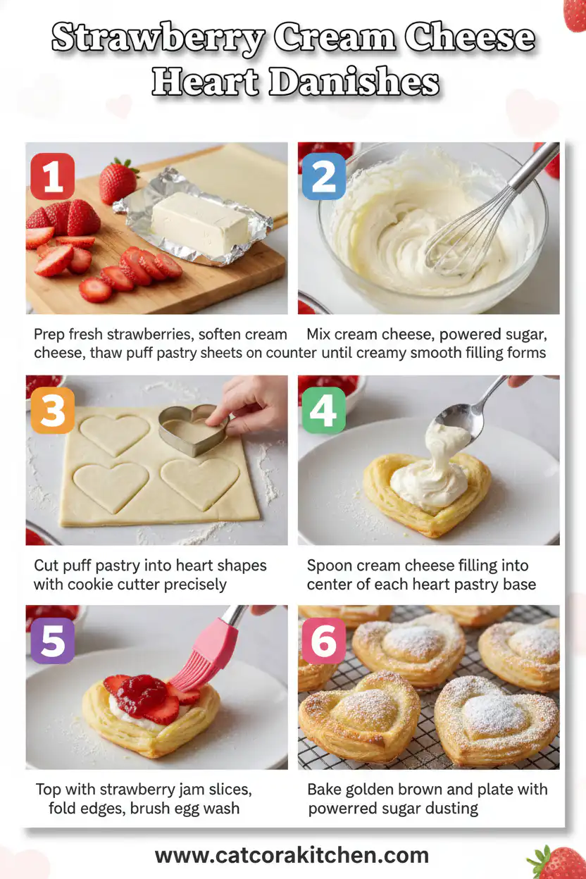 Strawberry cream cheese heart danishes How to Make