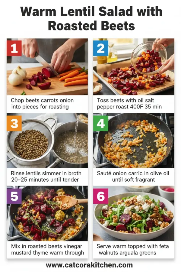 Warm lentil salad with roasted beets How to Make 