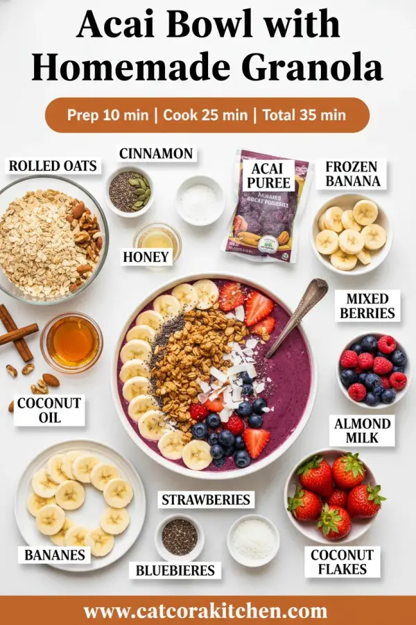 Acai bowl with homemade granola ingredients