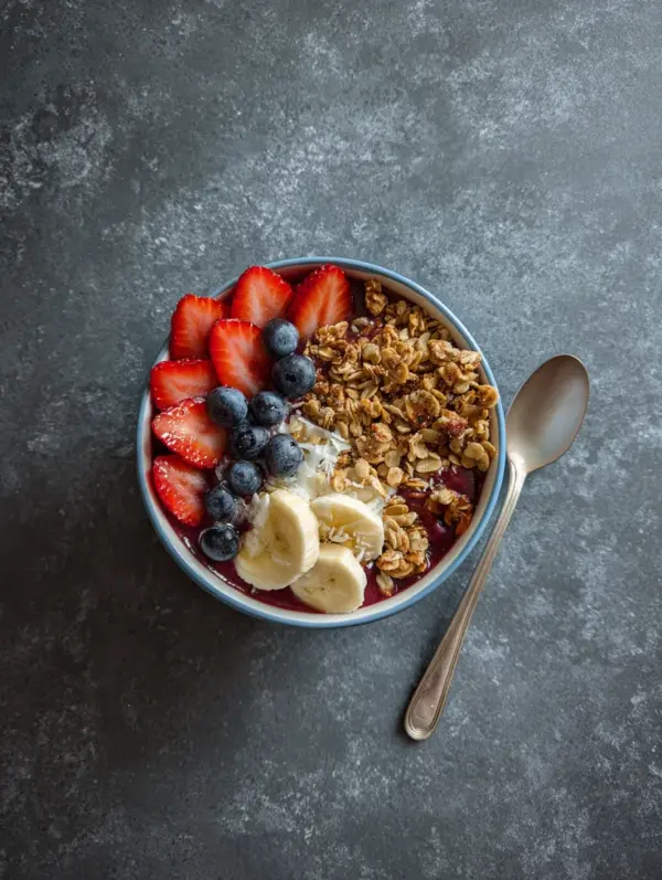 card recipe ingredients and instructions acai bowl with homemade granola