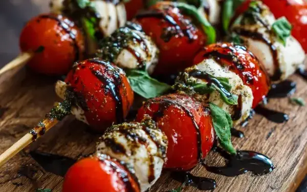 caprese skewers with balsamic glaze