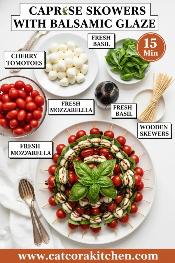 Caprese skewers with balsamic glaze ingredients