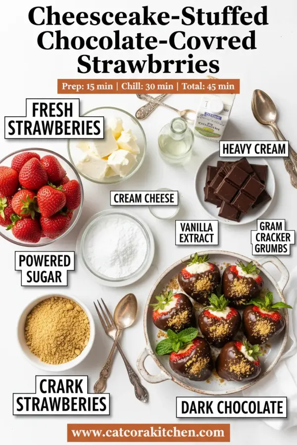 Cheesecake-stuffed chocolate-covered strawberries ingredients
