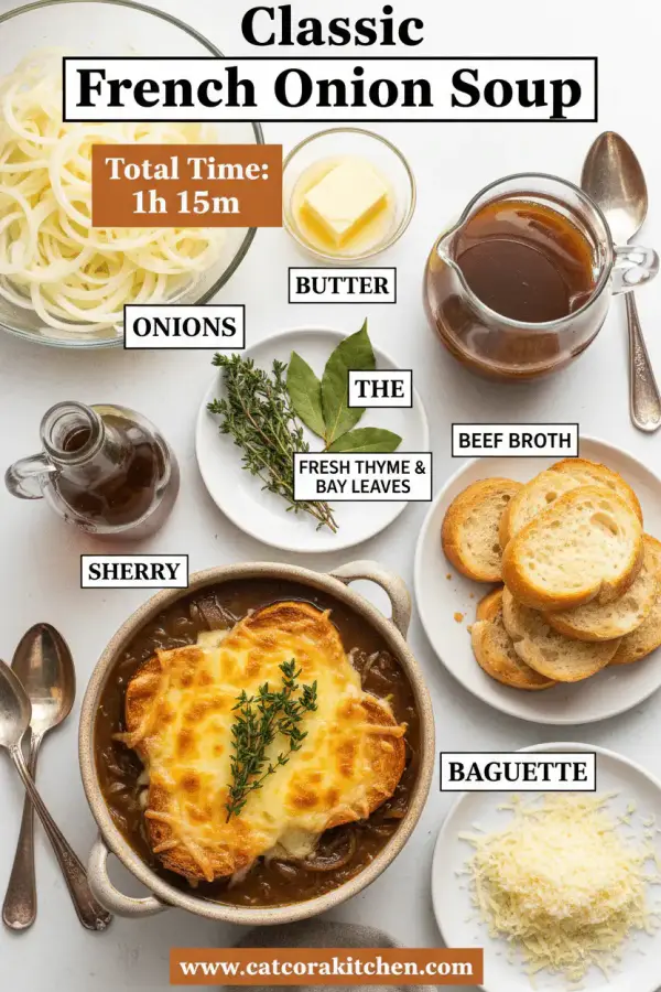 Classic French onion soup ingredients