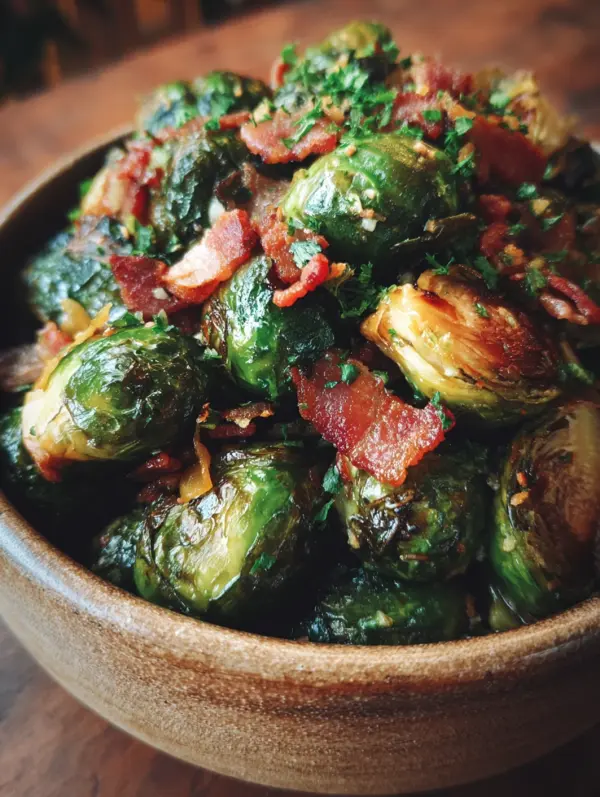 card recipe ingredients and instructions crispy Brussels sprouts with bacon