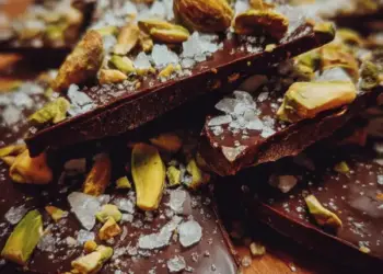 dark chocolate bark with sea salt and pistachios