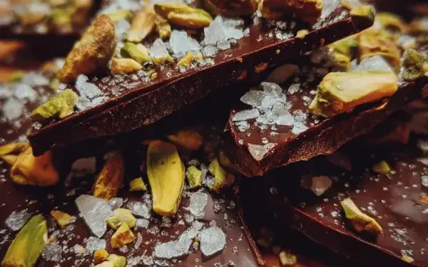 dark chocolate bark with sea salt and pistachios
