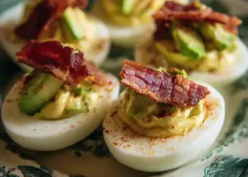 deviled eggs with avocado and bacon