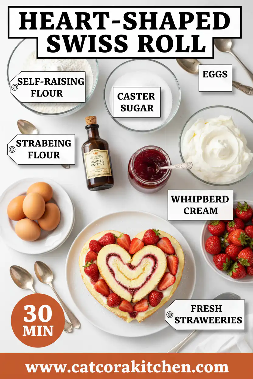 Heart-shaped Swiss roll ingredients