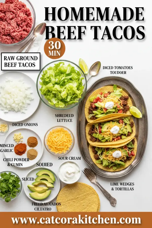 Homemade beef tacos ingredients